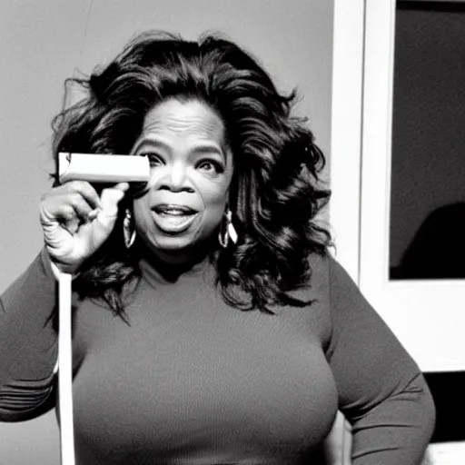 Image similar to oprah winfrey robbing a bank with a shotgun