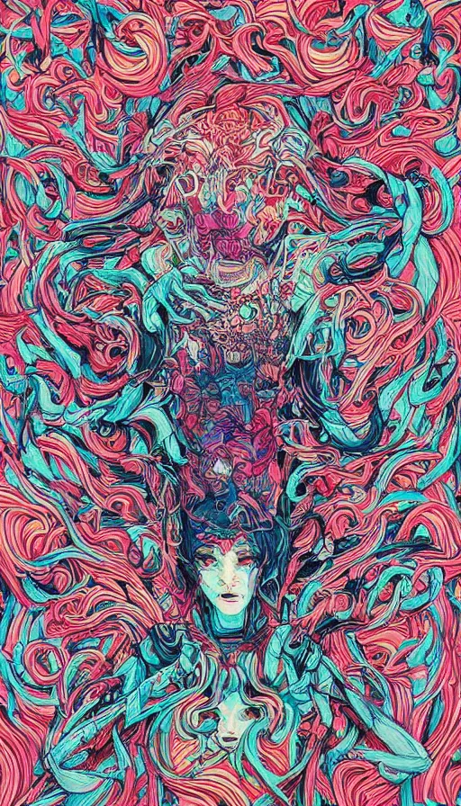 Image similar to psytrance artwork, by james jean