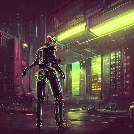Prompt: A bionic, cybernetic cyborg in a dark, gritty, neon-lit cityscape, Digital painting, urban, city, science fiction, dark, noir, neon, cyber punk, steam punk, industry, machine, steam, robot, character design, world building, 8k, by Viktor Miller-Gausa