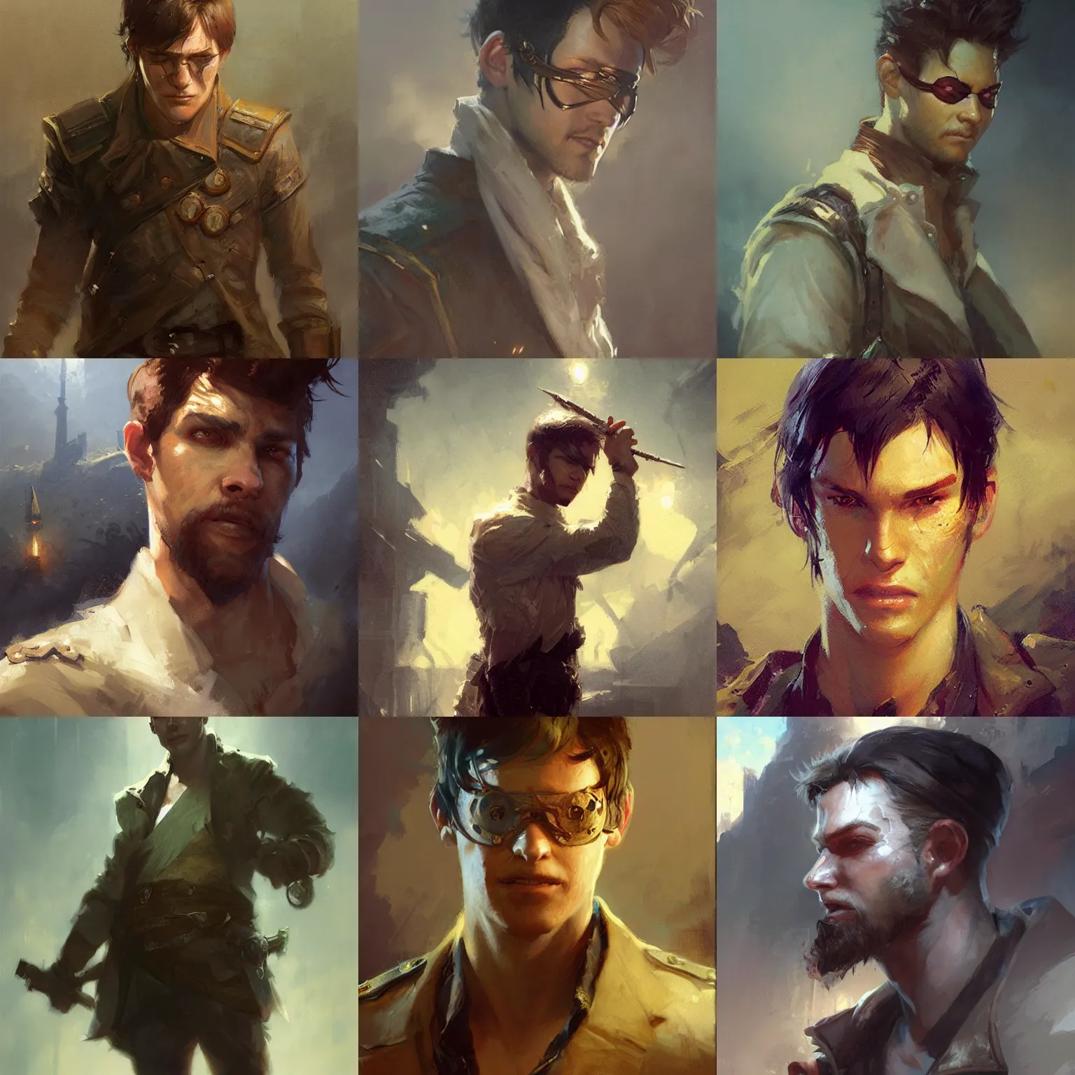 Prompt: a young man with an eyepatch, fantasy character portrait by Greg Rutkowski, Craig Mullins, Gaston Bussiere