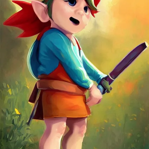 Prompt: attractive little boy character inspired in little hood red and link from legend of zelda, digital artwork made by lois van barlee, james jean and rhads