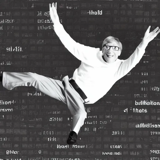 Image similar to bill gates jumps over the chair, 8K, full hd, detailed