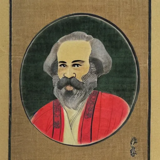 Image similar to ancient chinese watercolour of karl marx