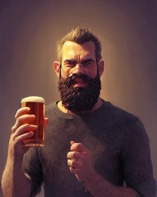 Image similar to a bearded man wearing a vr set & drinking a beer, real life skin, intricate, highly detailed, artstation, concept art, smooth, sharp focus, art by artgerm and greg rutkowski