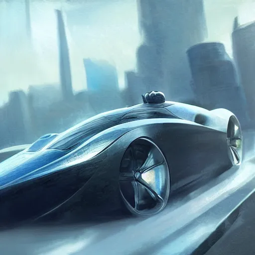 Image similar to full view of a car, elegant, digital painting, concept art, smooth, sharp focus, art style from Wang Ke and Greg Rutkowski and Bruce Kaiser and Scott Robertson and Dmitry Mazurkevich and Doruk Erdem and Jon Sibal, small style cue from Blade Runner and Minority Report and iRobots