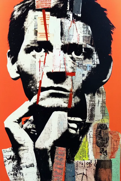 Prompt: a portrait a very ordinary person, by Robert Rauschenberg, screenprint, mixed media, anatomically correct, beautiful perfect face, sharp focus, Highly Detailed