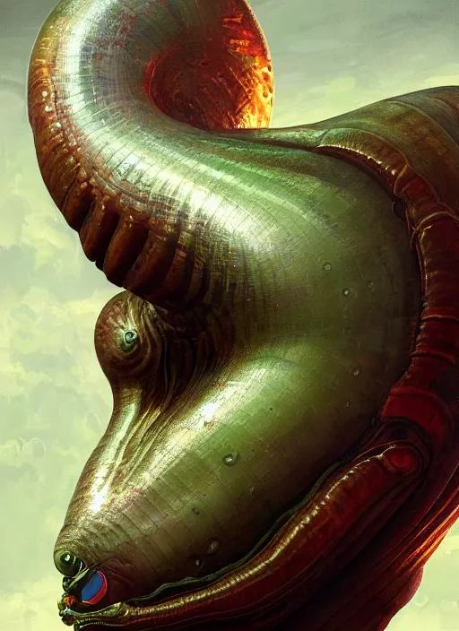 Image similar to elon musk as slimy mollusk character, drool, far shot!!!, wide angle, highly detailed, digital painting, artstation, concept art, wallpaper, smooth, sharp focus, illustration, art by h. r. giger and artgerm and greg rutkowski and alphonse mucha