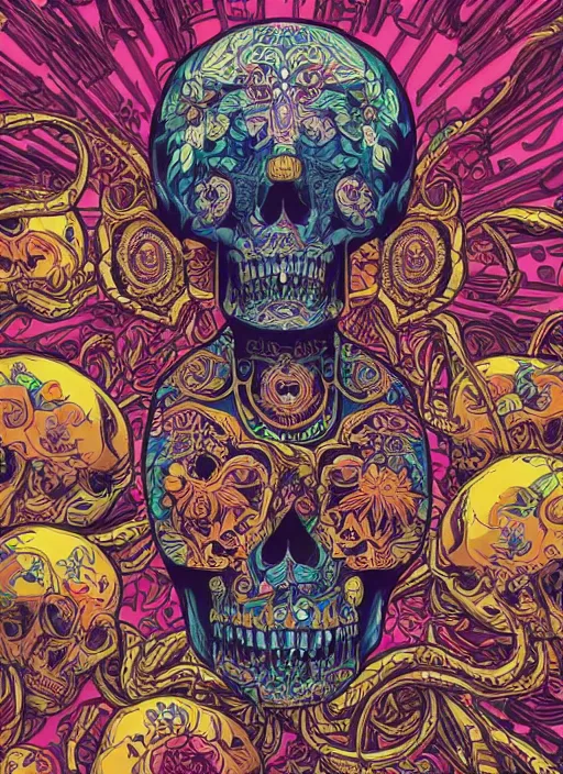 Image similar to the oracle of ancient wisdom surrounded by floral skulls, italian futurism, da vinci, dan mumford, josan gonzalez