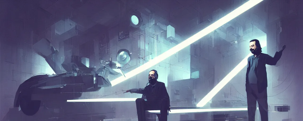 Image similar to duotone tech noir concept illustration 3 / 4 portrait of science fiction author pkd with laser beams horizontal. cinematic volumentric lighting space. golden ratio accidental renaissance. by sachin teng and sergey kolesov and ruan jia and heng z. graffiti art, scifi, fantasy, hyper detailed. octane render. concept art. trending on artstation