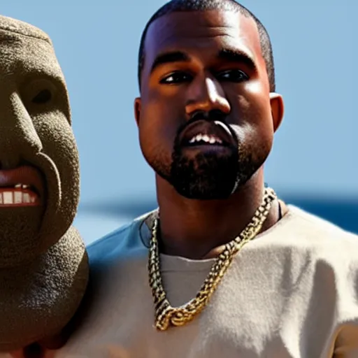 Image similar to 'Photo of Kanye West with moai head