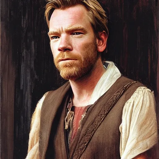 Image similar to portrait of ewan mcgregor, highly detailed painting by john william waterhouse 8 k