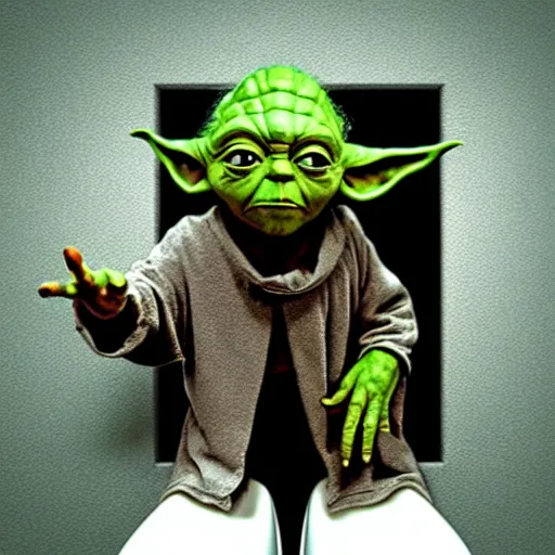 Image similar to Yoda emerging from a toilet