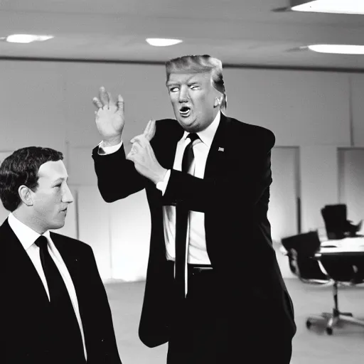 Image similar to 3 5 mm photograph of mark zuckerberg and donald trump having a fart war