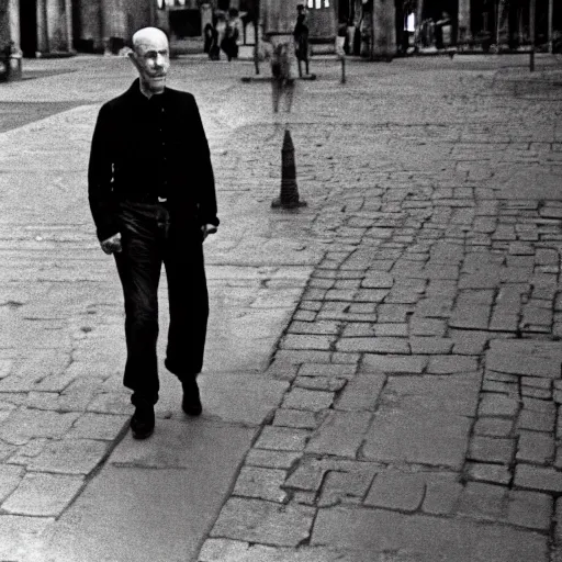 Image similar to Ingmar Bergman walking in Bologna