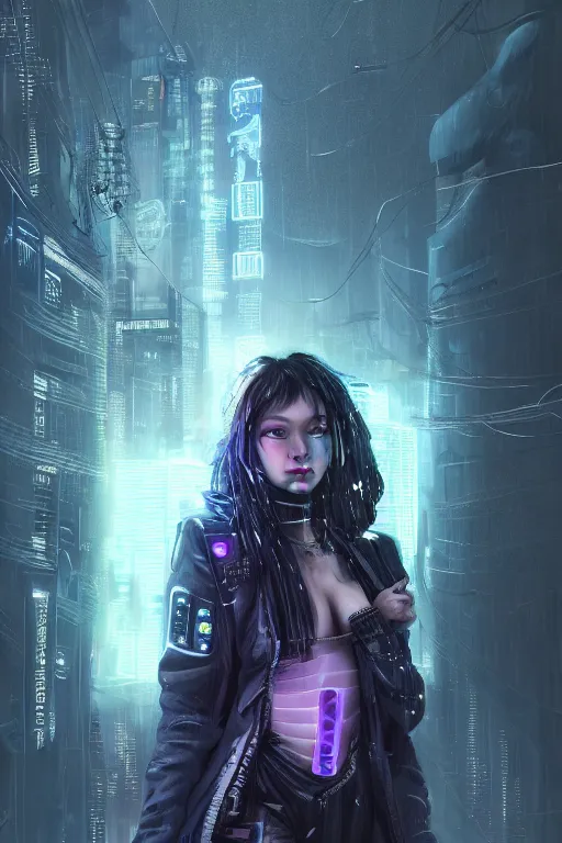 Image similar to portrait futuristic genuine cyberpunk young female Witch Doctor, in futuristic stormy heavy snowy thunder tokyo rooftop Enchantment cyberpunk night, ssci-fi, fantasy, intricate, very very beautiful, elegant, neon light, highly detailed, digital painting, artstation, concept art, soft light, hdri, smooth, sharp focus, illustration, art by tian zi and craig mullins and WLOP and alphonse mucha