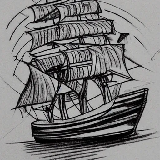 Prompt: tattoo design line sketch of a pirate ship