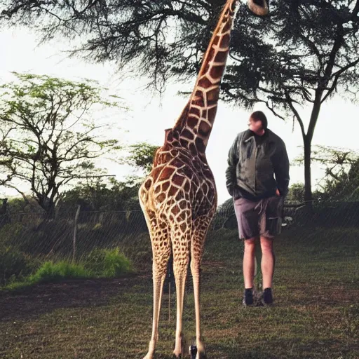 Image similar to a Giraffe-Pug Hybrid, A Giraffe that looks like a pug, huge tusks, afternoon hangout, good times photograph, candid