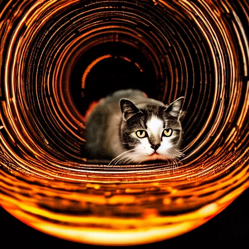 Prompt: a cat in a wormhole, dslr 1 5 mm