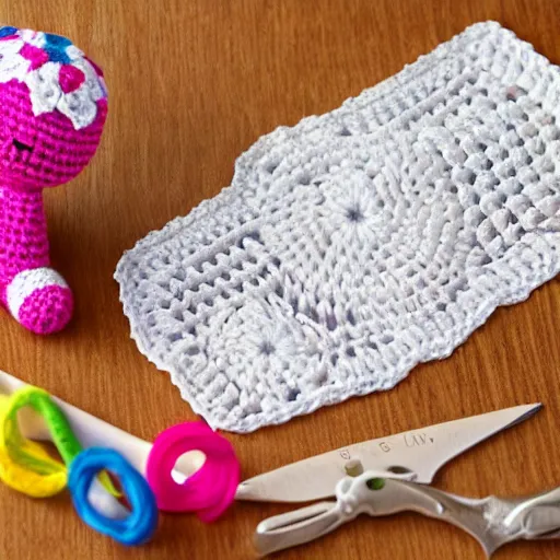 Image similar to product image of a cute crochet grandma made of crochet who's making a crochet. high resolution