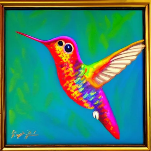 Prompt: painting of a hummingbird, bright vibrant colors, beautiful