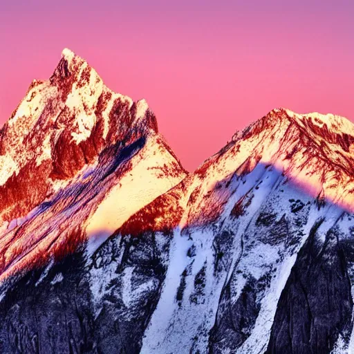 Image similar to an amazing photograph of a mountain range, the setting sun is shining on the peaks of the mountains