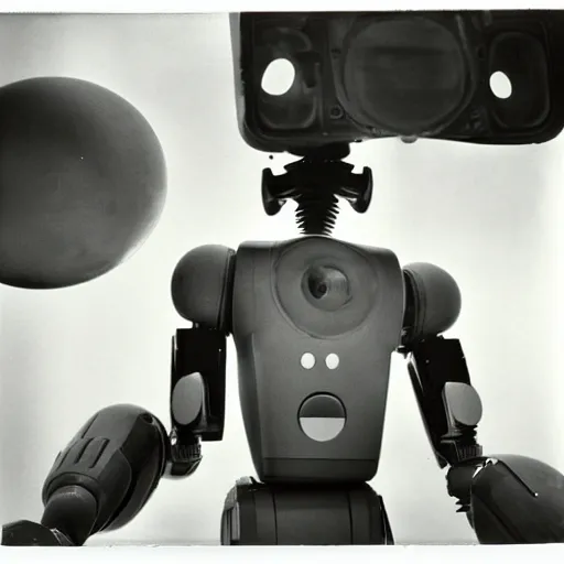 Prompt: wide angle robot by Diane Arbus