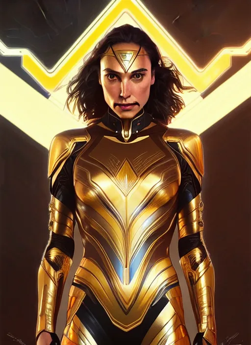 Prompt: symmetry!! portrait of gal gadot, gold sci - fi armour, tech wear, glowing lights!! sci - fi, intricate, elegant, highly detailed, digital painting, artstation, concept art, smooth, sharp focus, illustration, art by artgerm and greg rutkowski and alphonse mucha