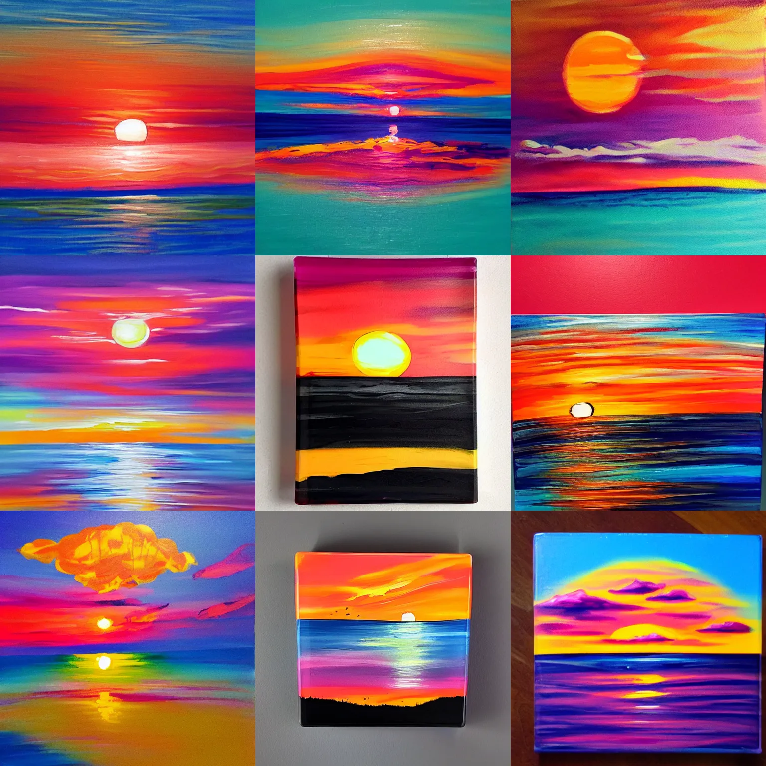 Prompt: a sunset in candy colors painted with thick acrylic paint