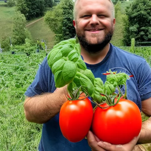 Image similar to proud farmer holding the world's largest tomato