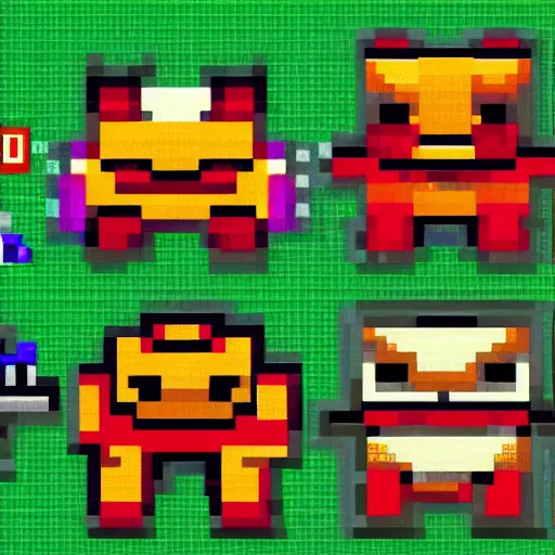 Prompt: chibi robot in style of pokemon, by the pokemon company, pixel-art, spritesheet