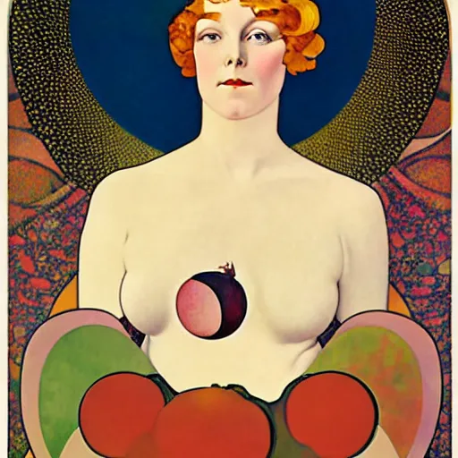 Prompt: Art in the style of Coles Phillips, Gaia, Full figured Mother Earth, portrait, Mucha, Georgia O'Keeffe