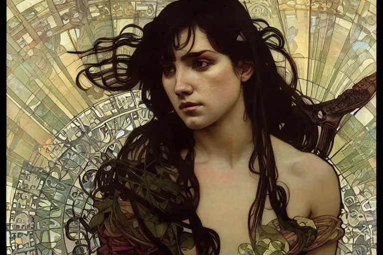 Image similar to hyper realistic portrait of singer mtv creep songwriter, by lee bermejo, alphonse mucha and greg rutkowski