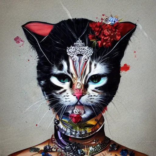 Image similar to portrait of a royal cat by Sandra Chevrier, trending on Artstation