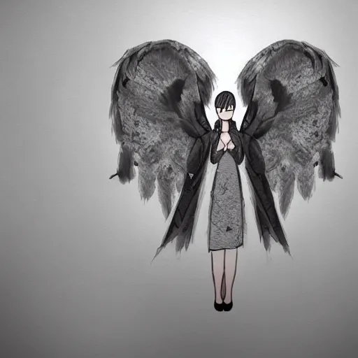 Image similar to angel with black wings, one - eyed face, gigantic, concept art