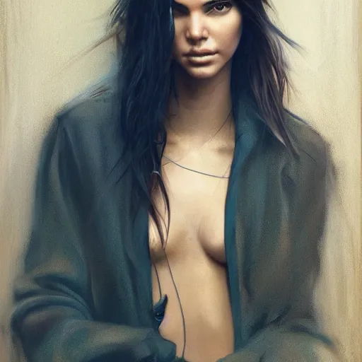 Image similar to fashion model kendall jenner by Gerry Chapelski by Richard Schmid by Jeremy Lipking by moebius by atey ghailan