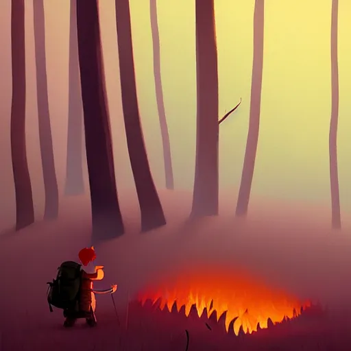 Prompt: goro fujita ilustration hiker around a fire in the woods, painting by goro fujita, sharp focus, highly detailed, artstation