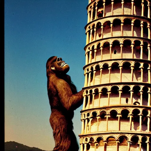 Image similar to king kong helps to straighten the tower of Pisa