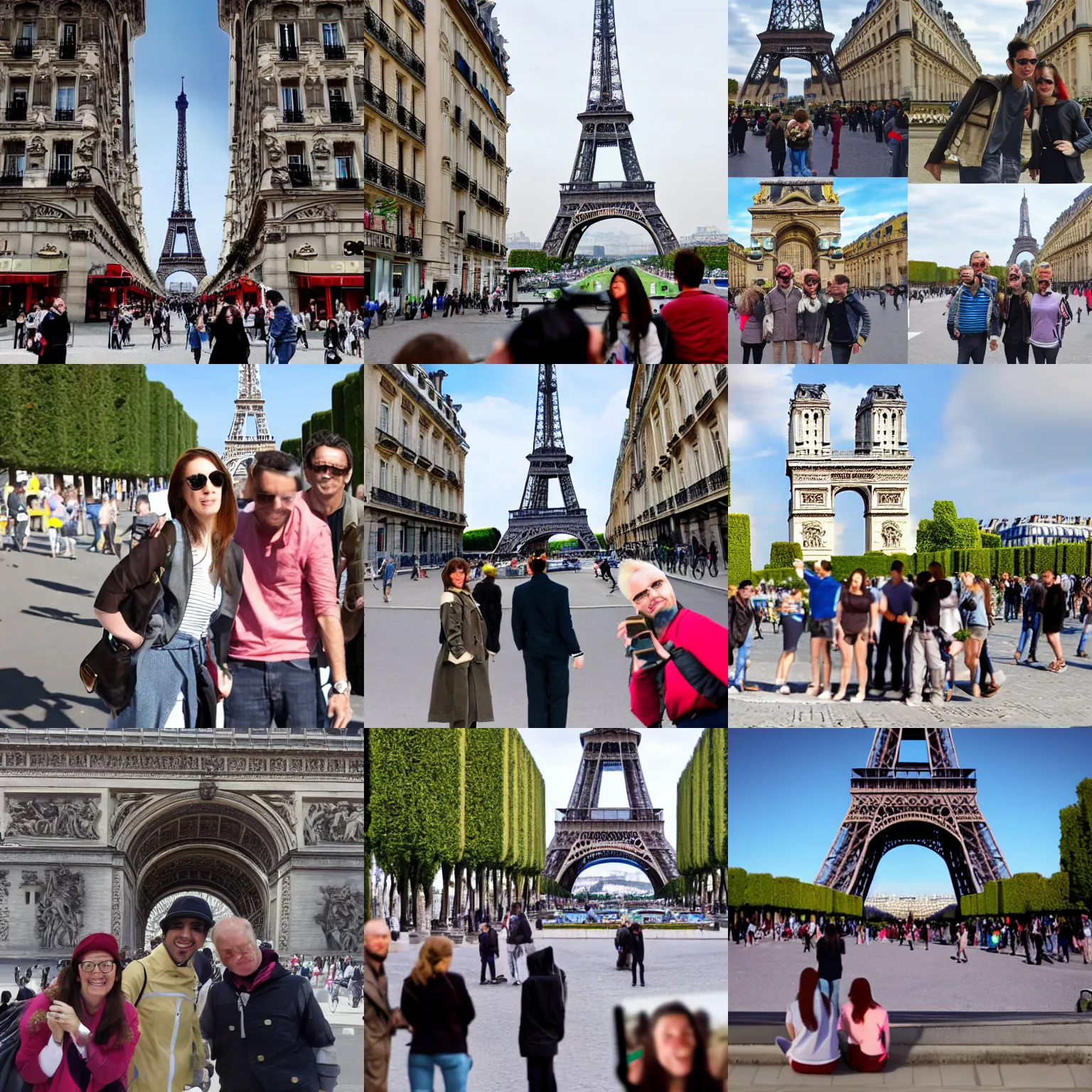 Prompt: et photo bombing tourists in paris, photorealistic, ultrrealistic, sharp focus