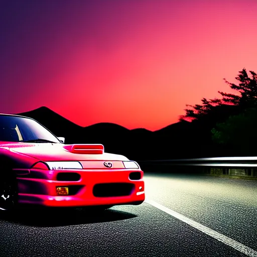 Image similar to a car drift spec mazda fc3s rx7 in middle of road, gunma prefecture, city sunset night, cinematic color, photorealistic, highly detailed