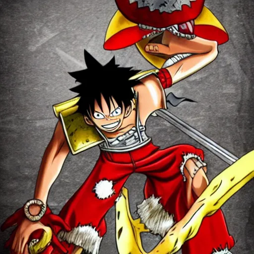 Prompt: Luffy from once piece as a chaos warrior from warhammer