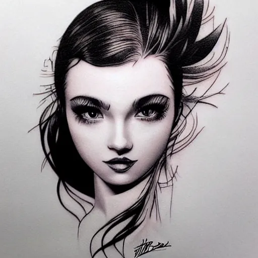 Image similar to tattoo design, stencil beautiful portrait of a girl by artgerm, artgerm