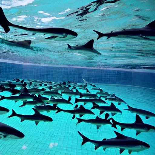 Image similar to sharks in a swimming pool