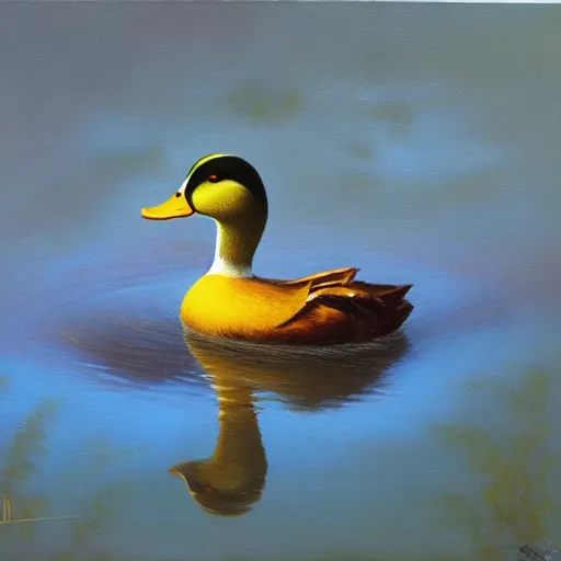 Prompt: a duck on the prowl oil painting tim obrien