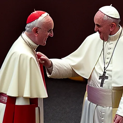 Prompt: the pope shaking hands with chancellor palpatine