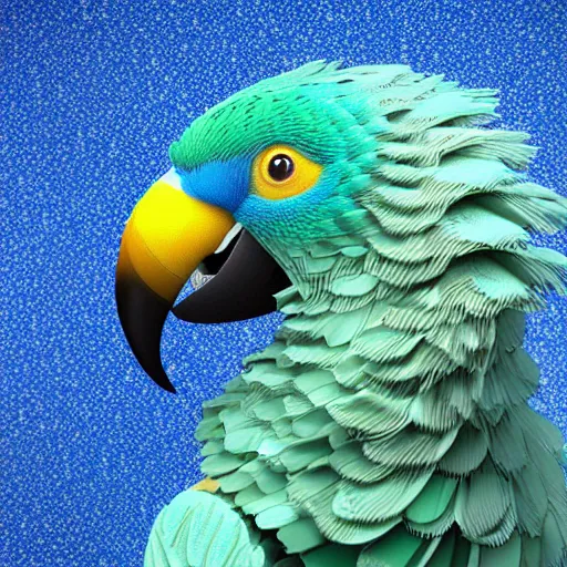 Image similar to blue liquid motion fluids forming blue parrot bird, hyper detailed, vray render