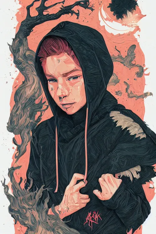 Image similar to portrait of a witch fire with hoodie by Sachin Teng and wlop