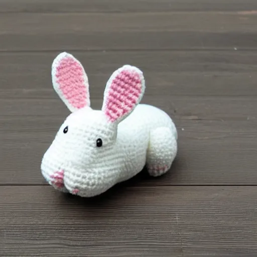 Image similar to minimalistic crocheted plush toy of a white bunny