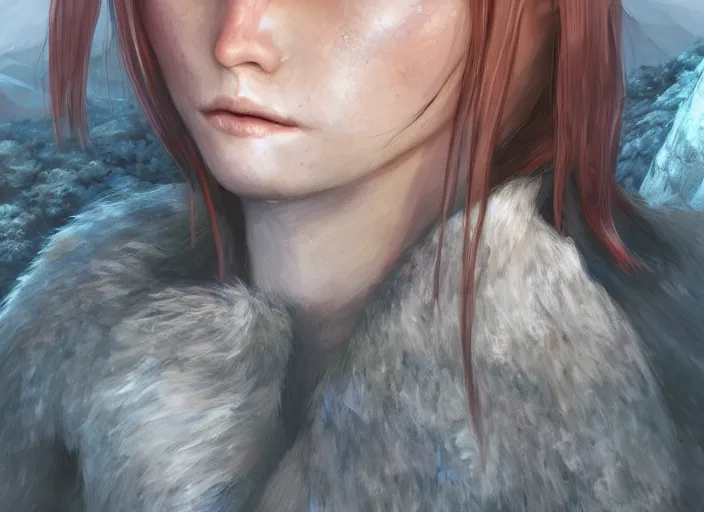 Image similar to detailed still of holo from spice and wolf in skyrim, wolfgirl, detailed realistic face, digital art, by charlie bowater, by magali villeneuve, gorgeous lighting, unreal engine, movie composition