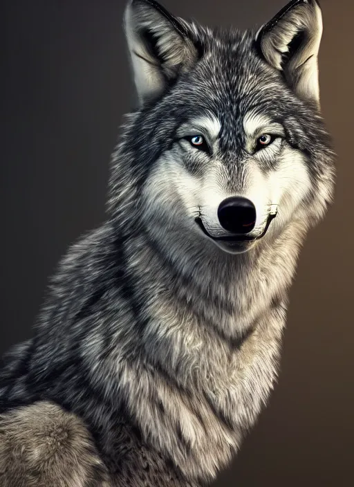 Image similar to a highly detailed airbrush painting of a wolf who is shepard, trending on artstation, unreal 5, daz, hyperrealistic, octane render, dungeons and dragons, dynamic lighting