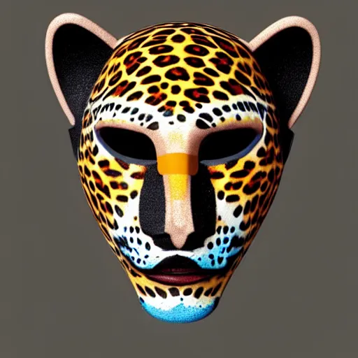 Image similar to a perfect centered mask of a shaman turning into a jaguar, 8 k,